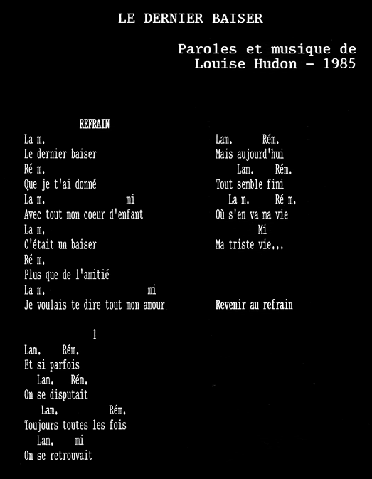 Le dernier baiser - paroles et musique de Louise Hudon - 1985