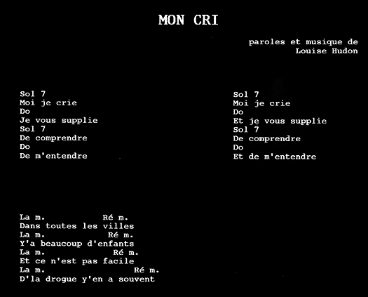 Mon cri - paroles et musique de Louise Hudon