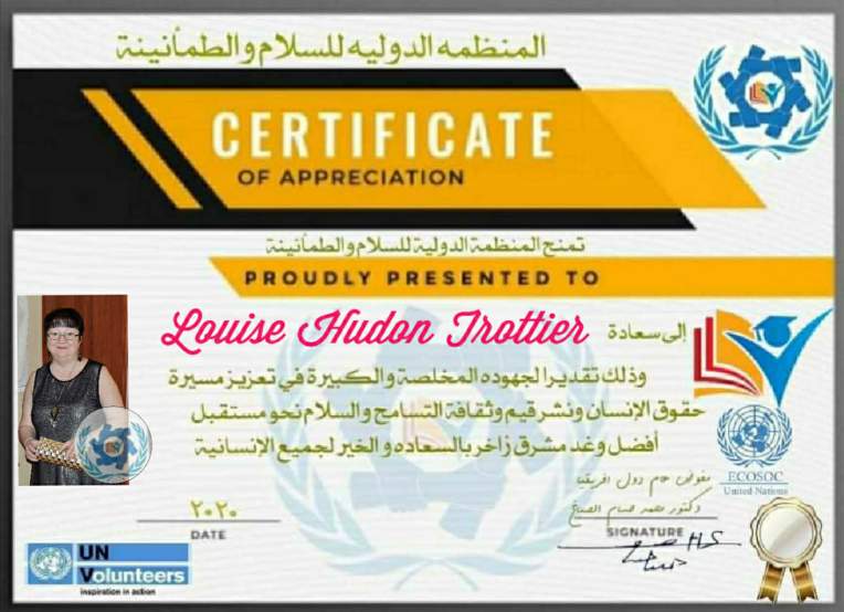 certificat d'appréciation de l'ONU